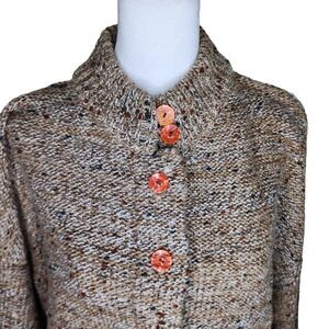 Vintage 80s High Neck Button Up Chunky Knit Sweater Womens Size XL Brown